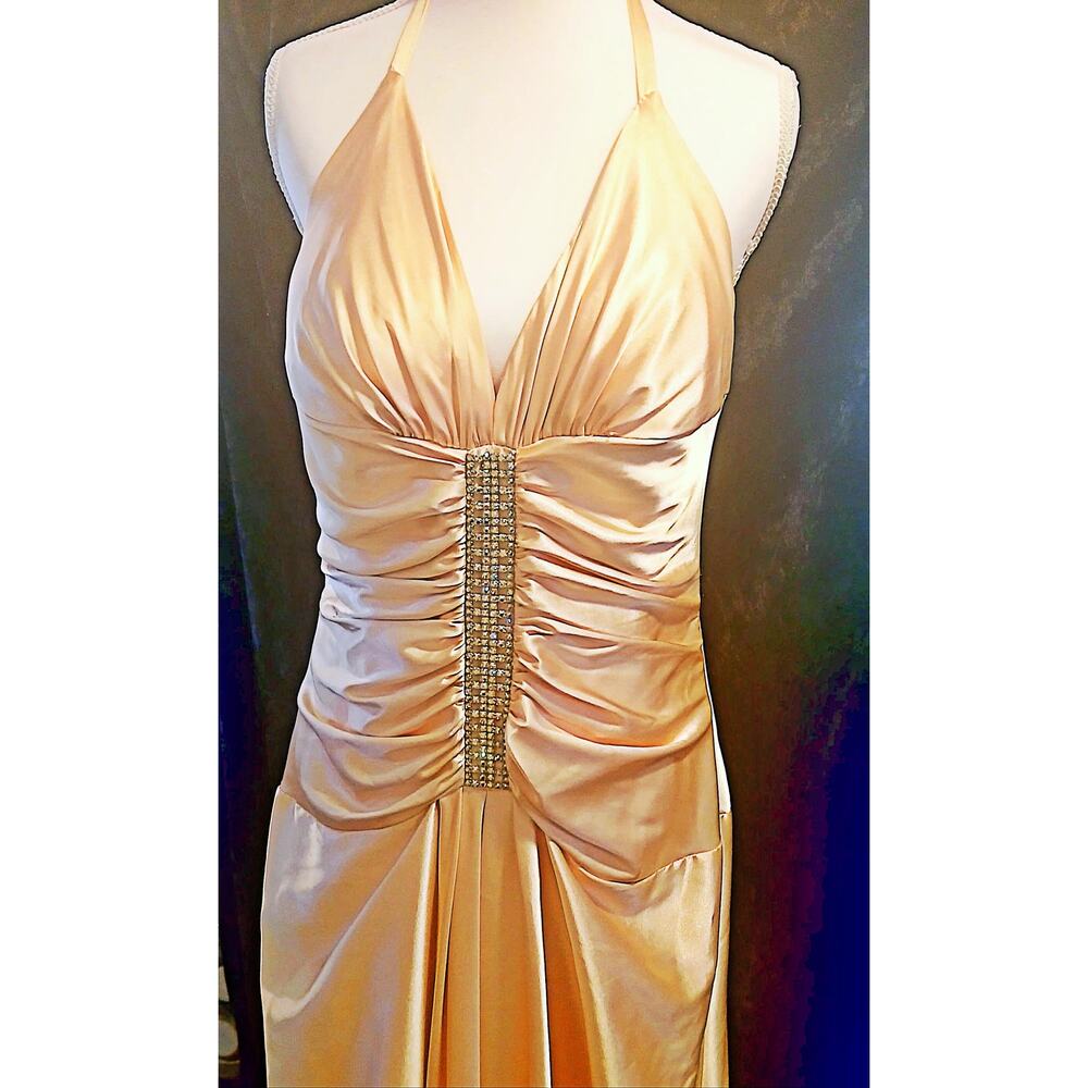 Vintage Jessica McClintock Rhinestone Halter Top Evening Gown